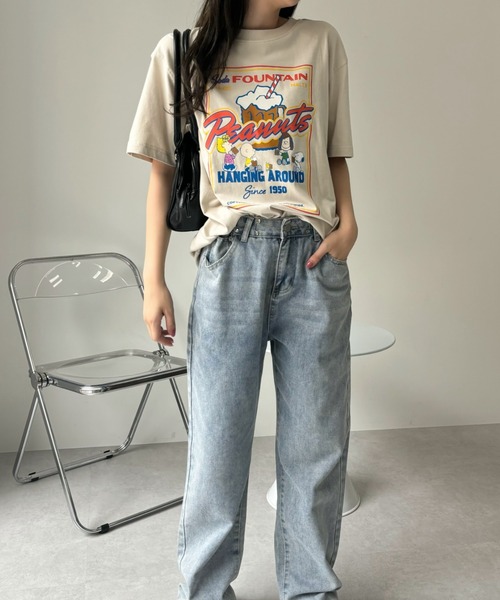 SNOOPY（スヌーピー）の「【PEANUTS/SNOOPY】別注 ピーナッツ スヌーピー 「CINEMA」ヴィンテージ風Tシャツ（Tシャツ/カットソー・レディース・アイボリー/ネイビー/ブラック・S/M/L/XL）」の9枚目の写真