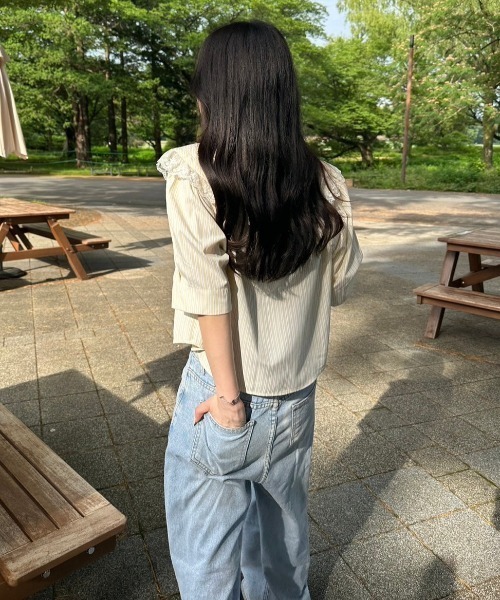 nemne store(ネンネストア)の「ボウタイレースストライプブラウス(シャツ/ブラウス・レディース・ブルー/イエロー・フリー)」の12枚目の写真