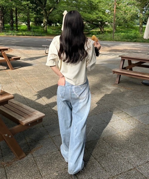 nemne store(ネンネストア)の「ボウタイレースストライプブラウス(シャツ/ブラウス・レディース・ブルー/イエロー・フリー)」の13枚目の写真