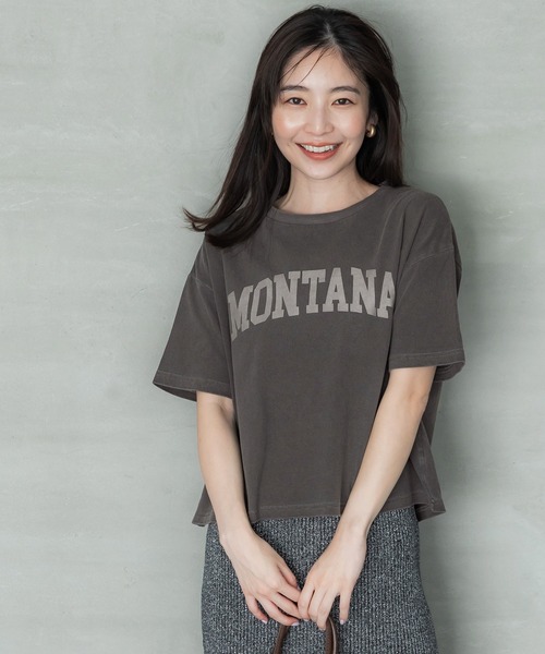 coca（coca）（コカ）の「【WEB限定セール】プリントロゴピグメントTシャツ（Tシャツ/カットソー・レディース・チャコール/ライトベージュ・M/L）」の5枚目の写真