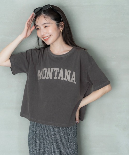 coca（coca）（コカ）の「【WEB限定セール】プリントロゴピグメントTシャツ（Tシャツ/カットソー・レディース・チャコール/ライトベージュ・M/L）」の7枚目の写真