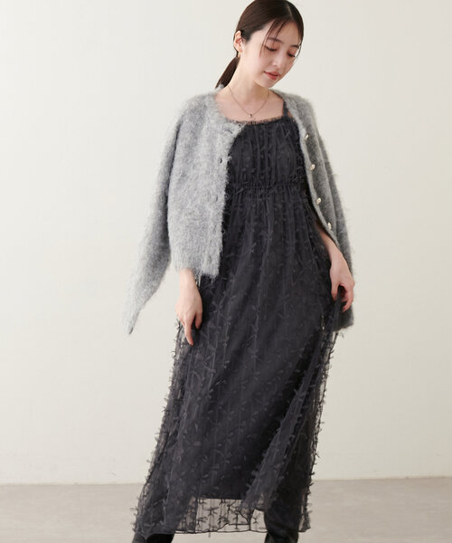 natural couture(ナチュラルクチュール)の「リボンチュールキャミワンピース(ワンピース・レディース・グレー/オフホワイト/ブラック・FREE)」の1枚目の写真