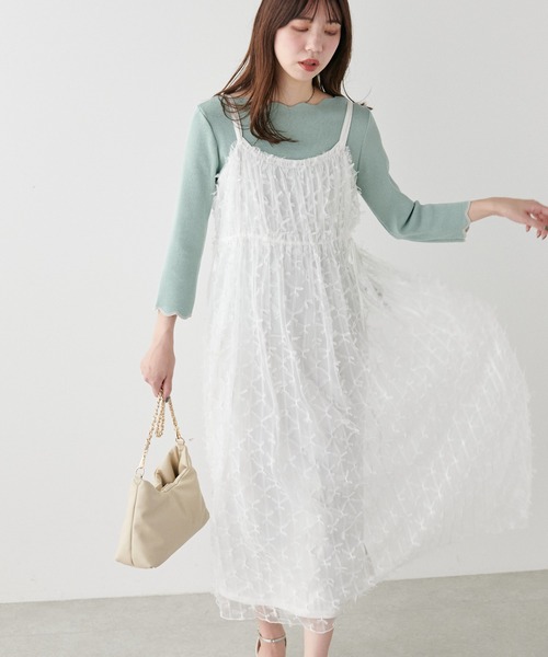 natural couture(ナチュラルクチュール)の「リボンチュールキャミワンピース(ワンピース・レディース・グレー/オフホワイト/ブラック・FREE)」の6枚目の写真
