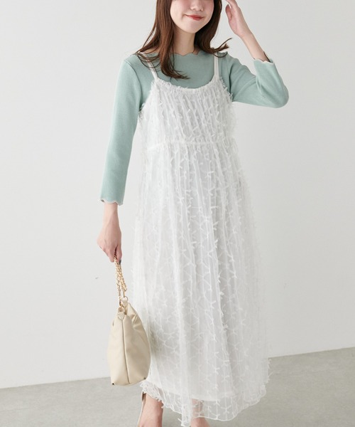 natural couture(ナチュラルクチュール)の「リボンチュールキャミワンピース(ワンピース・レディース・グレー/オフホワイト/ブラック・FREE)」の7枚目の写真