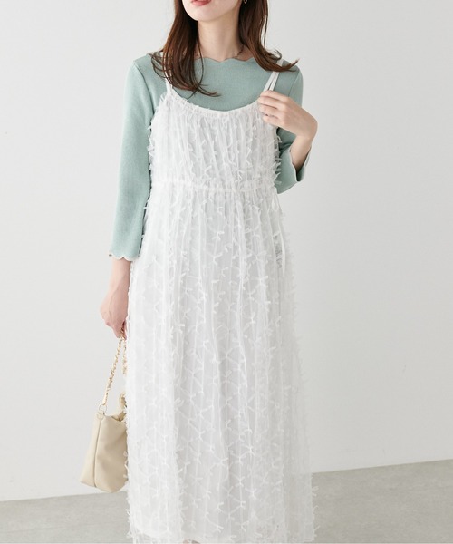 natural couture(ナチュラルクチュール)の「リボンチュールキャミワンピース(ワンピース・レディース・グレー/オフホワイト/ブラック・FREE)」の8枚目の写真