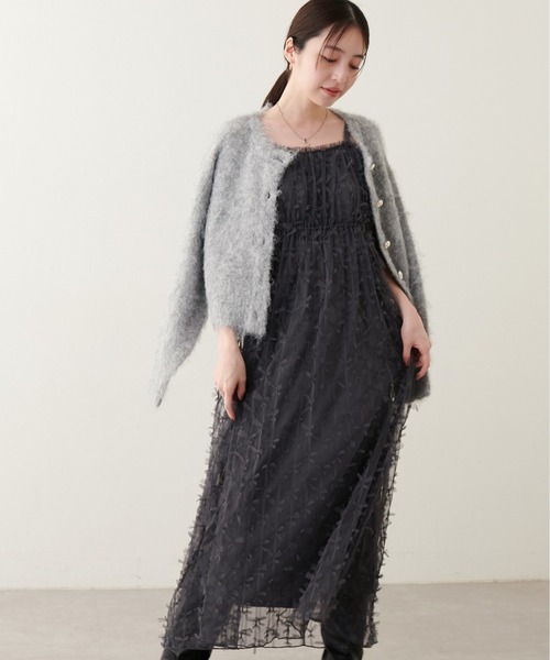 natural couture(ナチュラルクチュール)の「リボンチュールキャミワンピース(ワンピース・レディース・グレー/オフホワイト/ブラック・FREE)」の14枚目の写真