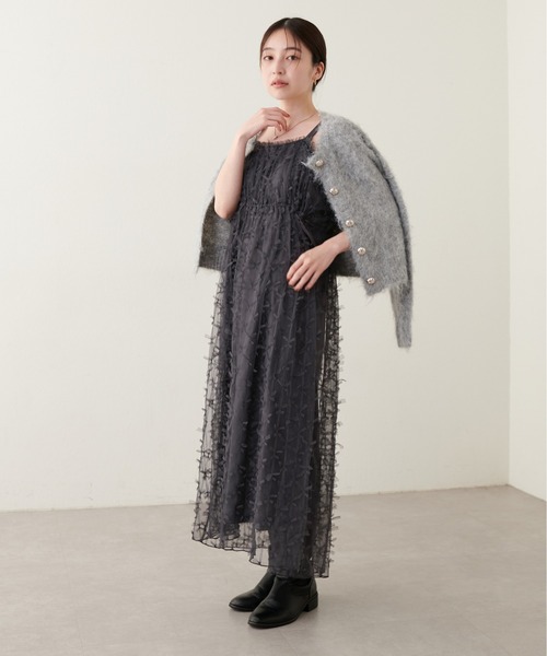 natural couture(ナチュラルクチュール)の「リボンチュールキャミワンピース(ワンピース・レディース・グレー/オフホワイト/ブラック・FREE)」の15枚目の写真