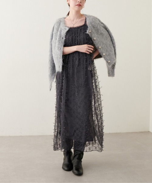 natural couture(ナチュラルクチュール)の「リボンチュールキャミワンピース(ワンピース・レディース・グレー/オフホワイト/ブラック・FREE)」の16枚目の写真