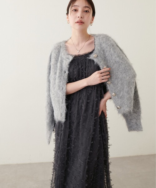 natural couture(ナチュラルクチュール)の「リボンチュールキャミワンピース(ワンピース・レディース・グレー/オフホワイト/ブラック・FREE)」の17枚目の写真