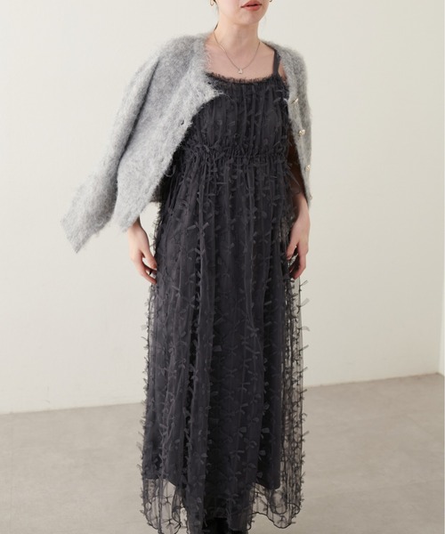 natural couture(ナチュラルクチュール)の「リボンチュールキャミワンピース(ワンピース・レディース・グレー/オフホワイト/ブラック・FREE)」の18枚目の写真
