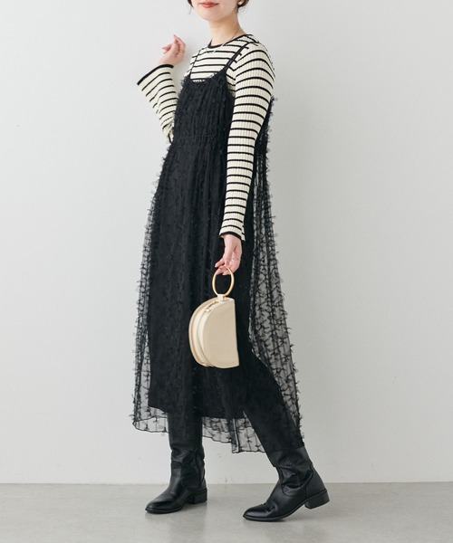 natural couture(ナチュラルクチュール)の「リボンチュールキャミワンピース(ワンピース・レディース・グレー/オフホワイト/ブラック・FREE)」の19枚目の写真