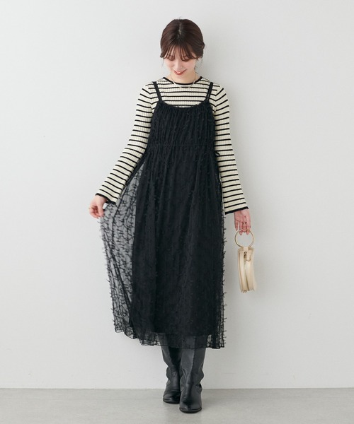 natural couture(ナチュラルクチュール)の「リボンチュールキャミワンピース(ワンピース・レディース・グレー/オフホワイト/ブラック・FREE)」の20枚目の写真