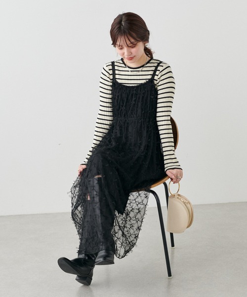 natural couture(ナチュラルクチュール)の「リボンチュールキャミワンピース(ワンピース・レディース・グレー/オフホワイト/ブラック・FREE)」の22枚目の写真