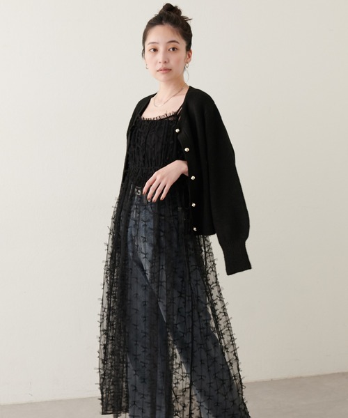 natural couture(ナチュラルクチュール)の「リボンチュールキャミワンピース(ワンピース・レディース・グレー/オフホワイト/ブラック・FREE)」の9枚目の写真