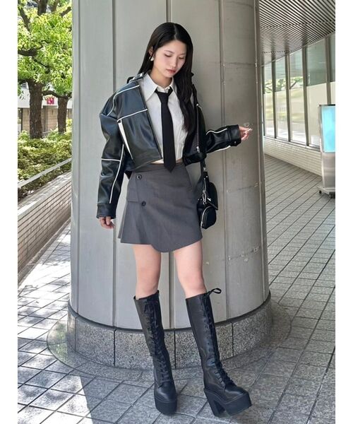 EATME(イートミー)の「ジャケットライクラップスカート(セットアップ可能)(スカート・レディース・ブルー/ブラック/ブラウン/グレー・MEDIUM/SMALL)」の7枚目の写真