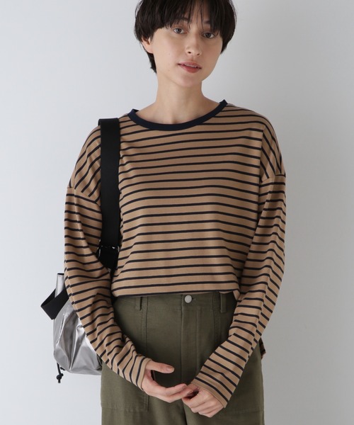 【セール】◆ストレッチポンチボーダープルオーバー（Tシャツ/カットソー）｜human woman（ヒューマンウーマン）