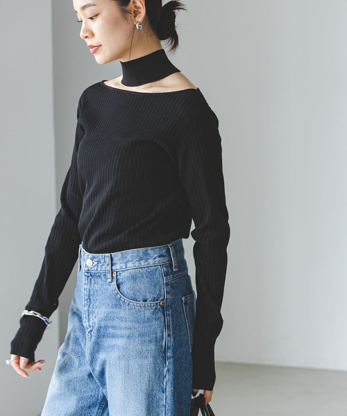 ノーブル　チョーカーリブニットトップス　黒 Noble（ノーブル）の「チョーカーリブニット（ニット/セーター）」 - WEAR