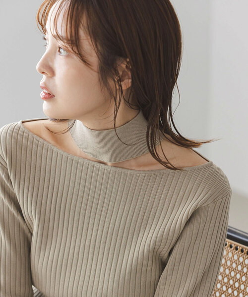 Noble（ノーブル）の「チョーカーリブニット（ニット/セーター・レディース・ブラック/ライトグリーン・FREE）」の7枚目の写真