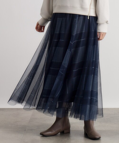 grove（グローブ）の「◆無地アソートチェックチュールスカート（スカート・レディース・ネイビー系1/ブラック/ダークブラウン系1・01/02/03/04/05）」の5枚目の写真