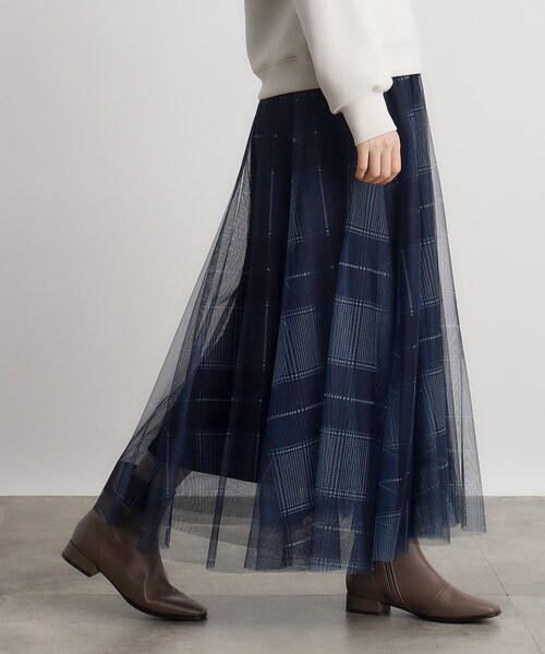 grove（グローブ）の「◆無地アソートチェックチュールスカート（スカート・レディース・ネイビー系1/ブラック/ダークブラウン系1・01/02/03/04/05）」の4枚目の写真