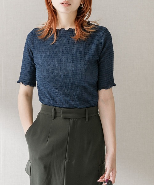 URBAN RESEARCH ROSSO WOMEN(アーバンリサーチ ロッソ)の「シアー楊柳ボートネックプルオーバー(Tシャツ/カットソー・レディース・ホワイト/グリーン/ネイビー・FREE)」の3枚目の写真