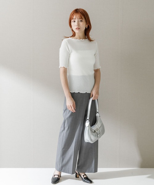 【未使用品】URBAN RESEARCH バックオープン楊柳シアードレス セール】シアー楊柳ボートネックプルオーバー（Tシャツ