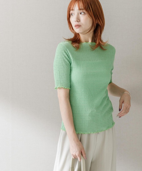URBAN RESEARCH ROSSO WOMEN(アーバンリサーチ ロッソ)の「シアー楊柳ボートネックプルオーバー(Tシャツ/カットソー・レディース・ホワイト/グリーン/ネイビー・FREE)」の19枚目の写真
