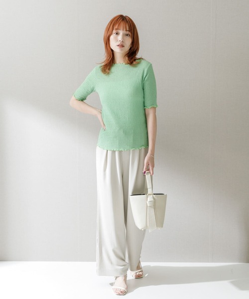 URBAN RESEARCH ROSSO WOMEN(アーバンリサーチ ロッソ)の「シアー楊柳ボートネックプルオーバー(Tシャツ/カットソー・レディース・ホワイト/グリーン/ネイビー・FREE)」の20枚目の写真