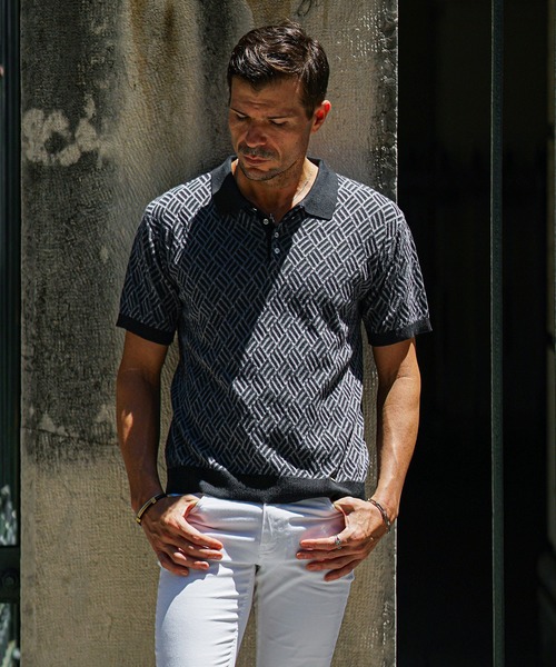 SOMEDIFF(サムディフ)の「【SOMEDIFF】 変わり編みサマーニットポロシャツ メンズ 半袖ポロ シャツ 春服(ポロシャツ・メンズ・ブラック/ベージュ/ベージュ系/ブラック系・M/L/XL)」の2枚目の写真