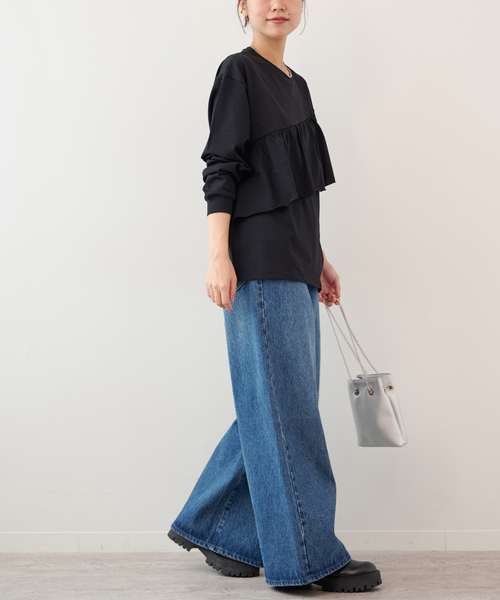 JOURNAL STANDARD relume(ジャーナルスタンダード レリューム)の「フリルプルオーバーロングスリーブ(Tシャツ/カットソー・レディース・ブラック/ホワイト・FREE)」の12枚目の写真