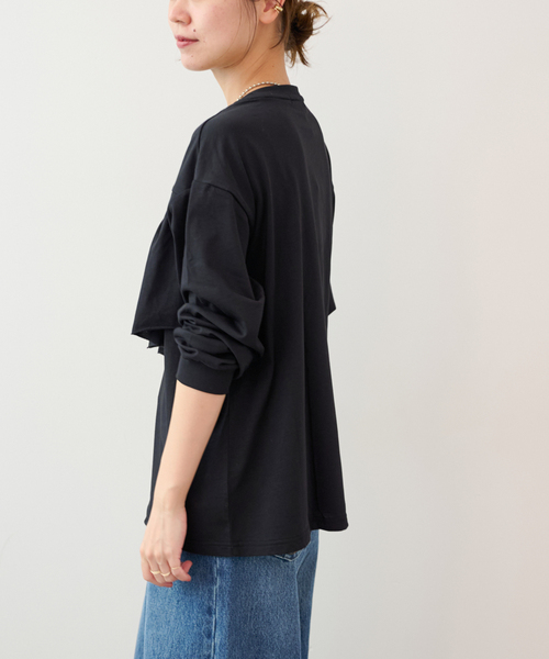 JOURNAL STANDARD relume(ジャーナルスタンダード レリューム)の「フリルプルオーバーロングスリーブ(Tシャツ/カットソー・レディース・ブラック/ホワイト・FREE)」の6枚目の写真