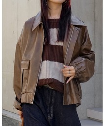 [2024 AUTUMN PRE ORDER][低身長サイズ有]フェイクレザージップブルゾン