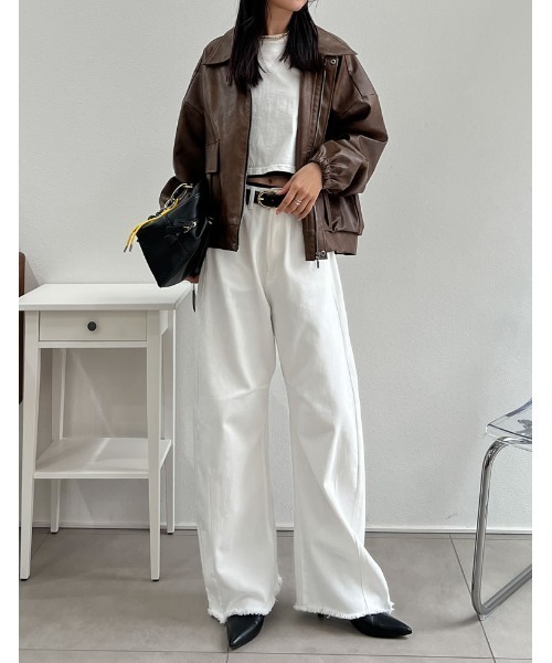 Re:EDIT（リエディ）の「[2025AW COLLECTION][低身長サイズ有]フェイクレザージップブルゾン（ブルゾン・レディース・ブラウン/ブラック・MEDIUM/LARGE/SHORT）」の10枚目の写真