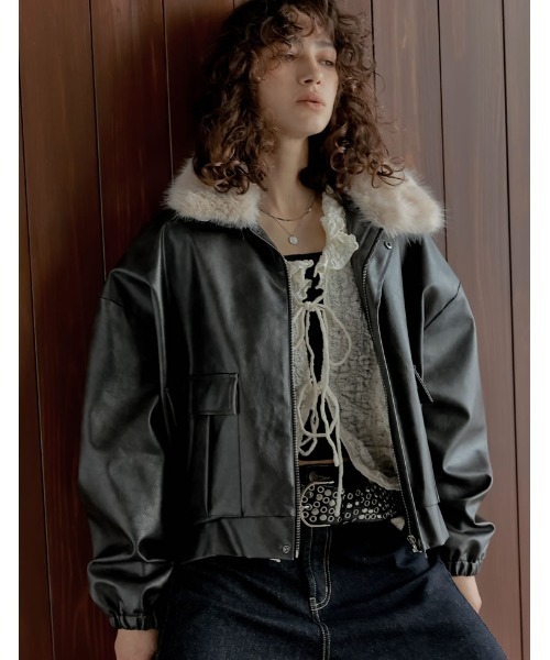 2025AW COLLECTION][低身長サイズ有]フェイクレザージップブルゾン