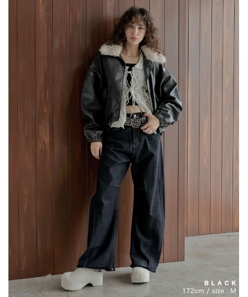 Re:EDIT（リエディ）の「[2025AW COLLECTION][低身長サイズ有]フェイクレザージップブルゾン（ブルゾン・レディース・ブラウン/ブラック・MEDIUM/LARGE/SHORT）」の19枚目の写真