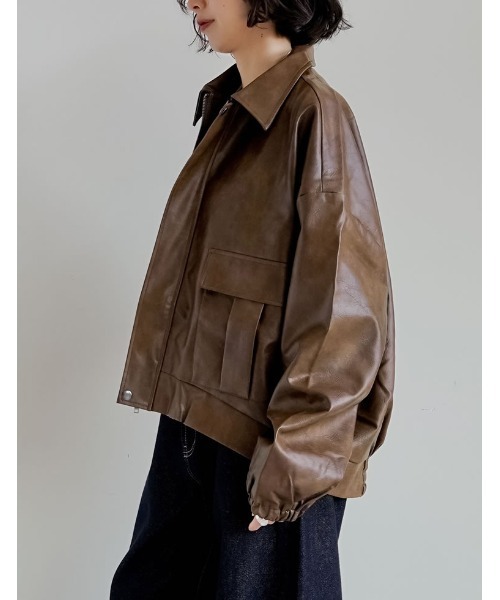 新品 IENAイエナ フェイクレザージップブルゾン コートジャケットブラウン 新品 IENAイエナ フェイクレザージップブルゾン コートジャケット