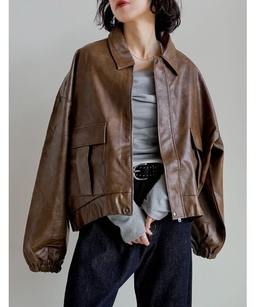 セール】[2025AW COLLECTION][低身長サイズ有]フェイクレザージップ