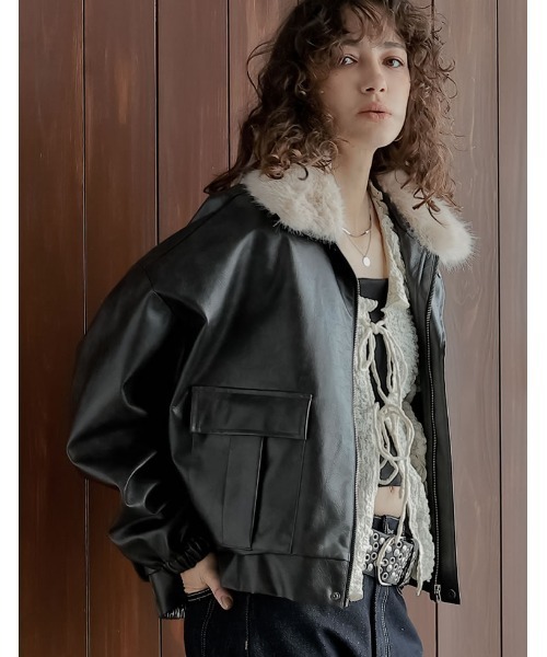 セール】[2025AW COLLECTION][低身長サイズ有]フェイクレザージップ