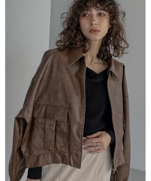 crewre フェイクレザージップブルゾン ブラウン サイズ2 crewre online store / フェイクレザージップブルゾン