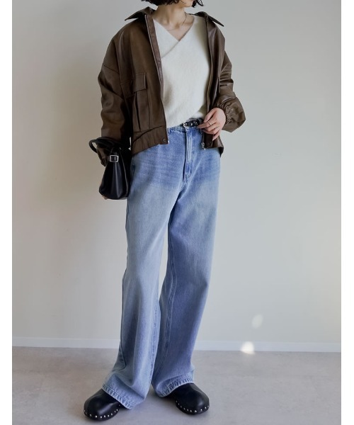 Re:EDIT（リエディ）の「[2025AW COLLECTION][低身長サイズ有]フェイクレザージップブルゾン（ブルゾン・レディース・ブラウン/ブラック・MEDIUM/LARGE/SHORT）」の14枚目の写真