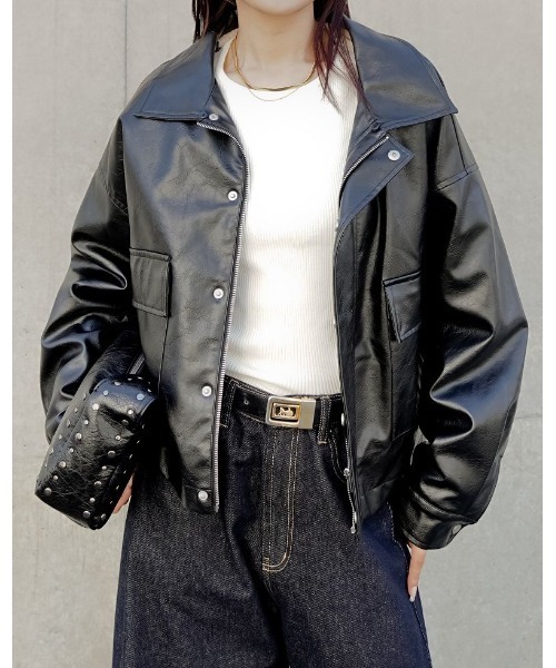 セール】[2025AW COLLECTION][低身長サイズ有]フェイクレザージップ