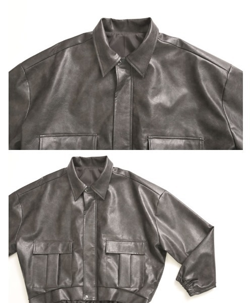 Re:EDIT（リエディ）の「[2025AW COLLECTION][低身長サイズ有]フェイクレザージップブルゾン（ブルゾン・レディース・ブラウン/ブラック・MEDIUM/LARGE/SHORT）」の5枚目の写真