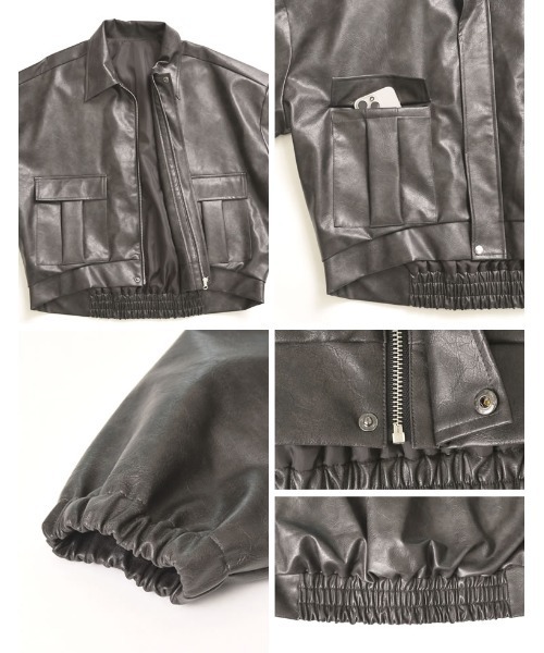 Re:EDIT（リエディ）の「[2025AW COLLECTION][低身長サイズ有]フェイクレザージップブルゾン（ブルゾン・レディース・ブラウン/ブラック・MEDIUM/LARGE/SHORT）」の6枚目の写真