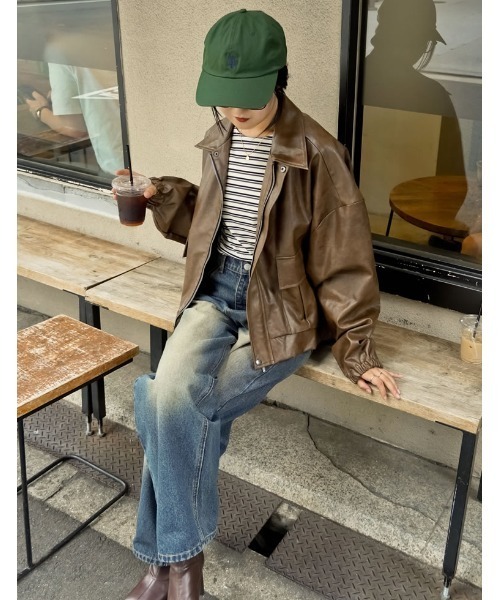 Re:EDIT（リエディ）の「[2025AW COLLECTION][低身長サイズ有]フェイクレザージップブルゾン（ブルゾン・レディース・ブラウン/ブラック・MEDIUM/LARGE/SHORT）」の13枚目の写真