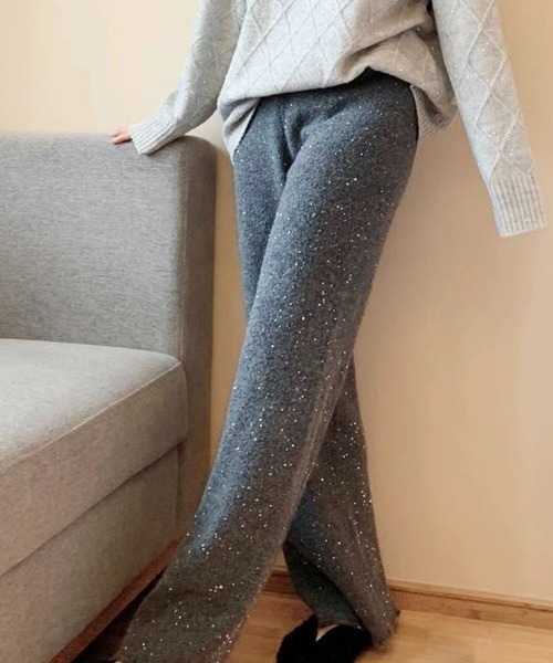 Mela(メラ)の「GLITTER KNIT WIDE PT(その他パンツ・レディース・グレー/ホワイト/ブラック・FREE)」の5枚目の写真