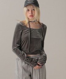 【2024FW】ボウタイ付きベロアトップス