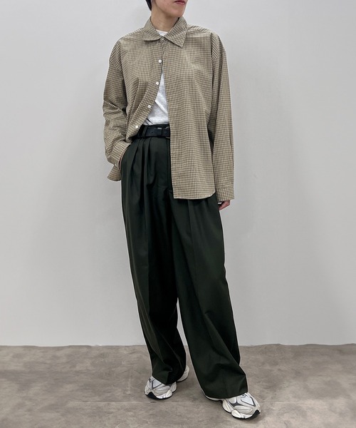HEILIS(ヘイリス)の「【original】【サイズ展開あり】3タックツイルワイドスラックスパンツ / トラウザーズ 低身長 高身長 サイズ展開 チノパンツ ストレート センタープレス タックパンツノームコア シティガール 春服 夏服 秋服 冬服 スラックス オフィスカジュアル(スラックス・レディース・ブラウン/ブラック/カーキ・XL/XS/S/M/L)」の8枚目の写真