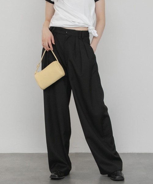 HEILIS(ヘイリス)の「【original】【サイズ展開あり】3タックツイルワイドスラックスパンツ / トラウザーズ 低身長 高身長 サイズ展開 チノパンツ ストレート センタープレス タックパンツノームコア シティガール 春服 夏服 秋服 冬服 スラックス オフィスカジュアル(スラックス・レディース・ブラウン/ブラック/カーキ・XL/XS/S/M/L)」の11枚目の写真