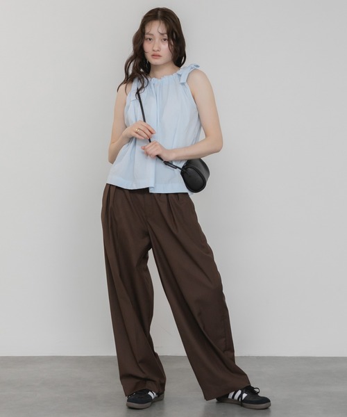 HEILIS(ヘイリス)の「【original】【サイズ展開あり】3タックツイルワイドスラックスパンツ / トラウザーズ 低身長 高身長 サイズ展開 チノパンツ ストレート センタープレス タックパンツノームコア シティガール 春服 夏服 秋服 冬服 スラックス オフィスカジュアル(スラックス・レディース・ブラウン/ブラック/カーキ・XL/XS/S/M/L)」の15枚目の写真