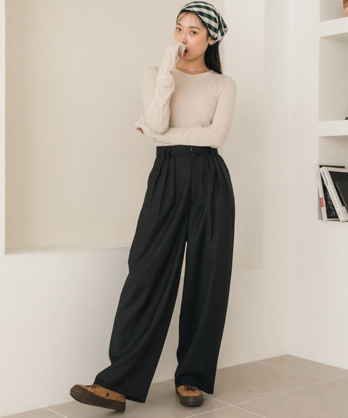 HEILIS(ヘイリス)の「【original】【サイズ展開あり】3タックツイルワイドスラックスパンツ / トラウザーズ 低身長 高身長 サイズ展開 チノパンツ ストレート センタープレス タックパンツノームコア シティガール 春服 夏服 秋服 冬服 スラックス オフィスカジュアル(スラックス・レディース・ブラウン/ブラック/カーキ・XL/XS/S/M/L)」の19枚目の写真